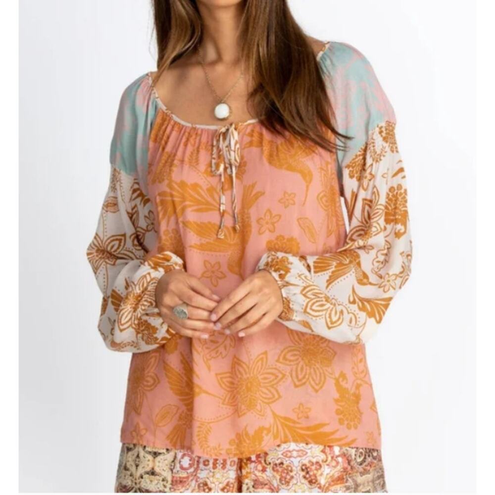 Johnny Was Waimea Mixed Print Peasant Top - S